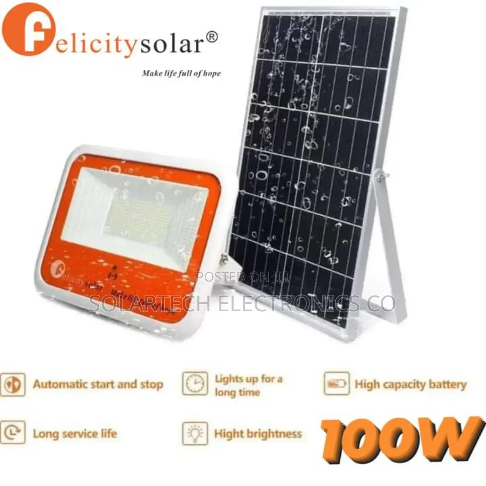 100W Felicity Solar Flood Lights/ High Capacity Battery.
