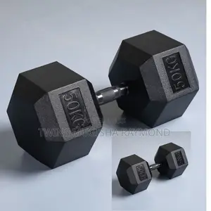 Photo - A Pair of 50kg Black Hexagonal Dumbbells