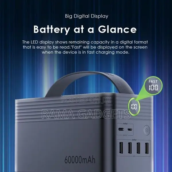 60000mah High Capacity Power Bank Fast Charging 22.5W Max PD