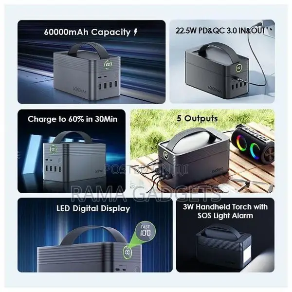 60000mah High Capacity Power Bank Fast Charging 22.5W Max PD