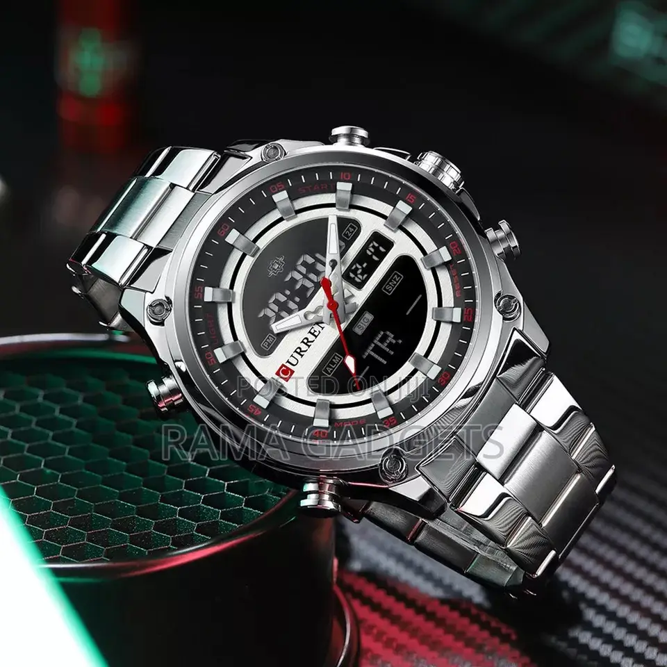 CURREN Men Digital Watch Big Case Chronograph Watch LED