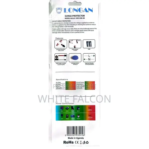 Longan 5way Extension Cable +2usb Ports With Surge Protector