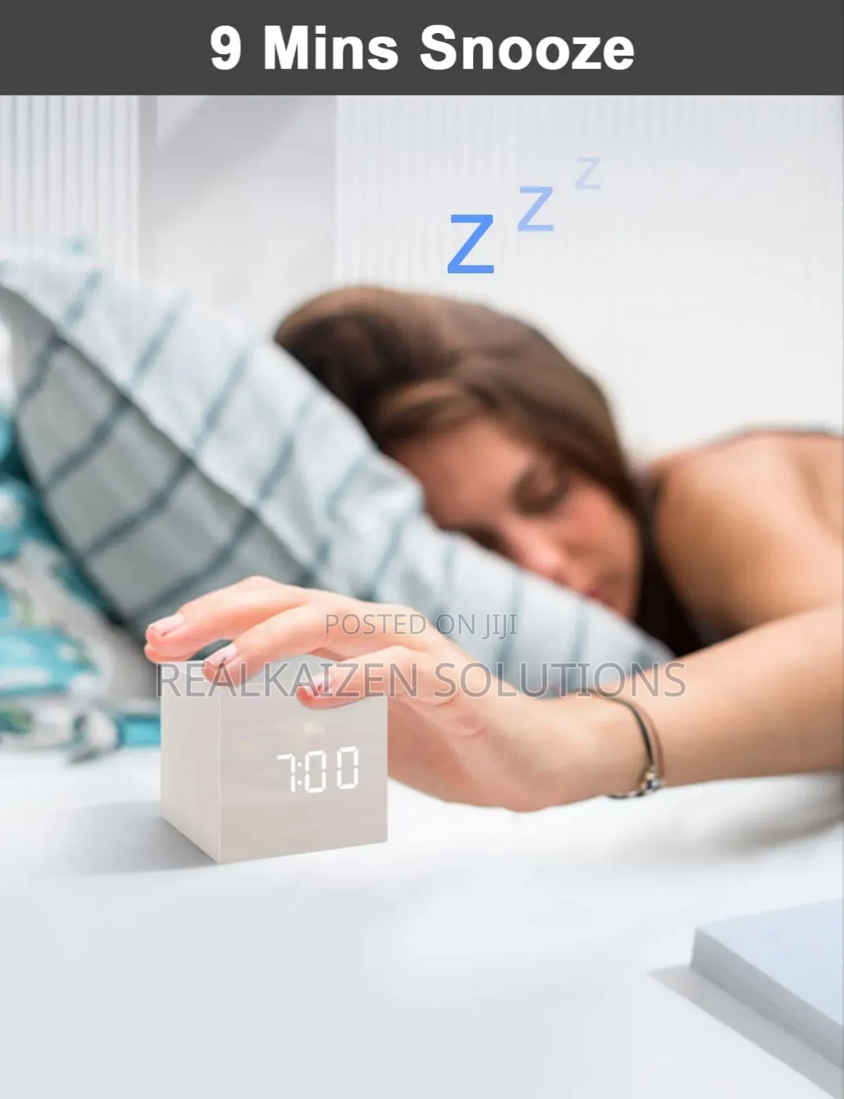 Wooden Style Cubic Square White LED Digital Alarm Clock