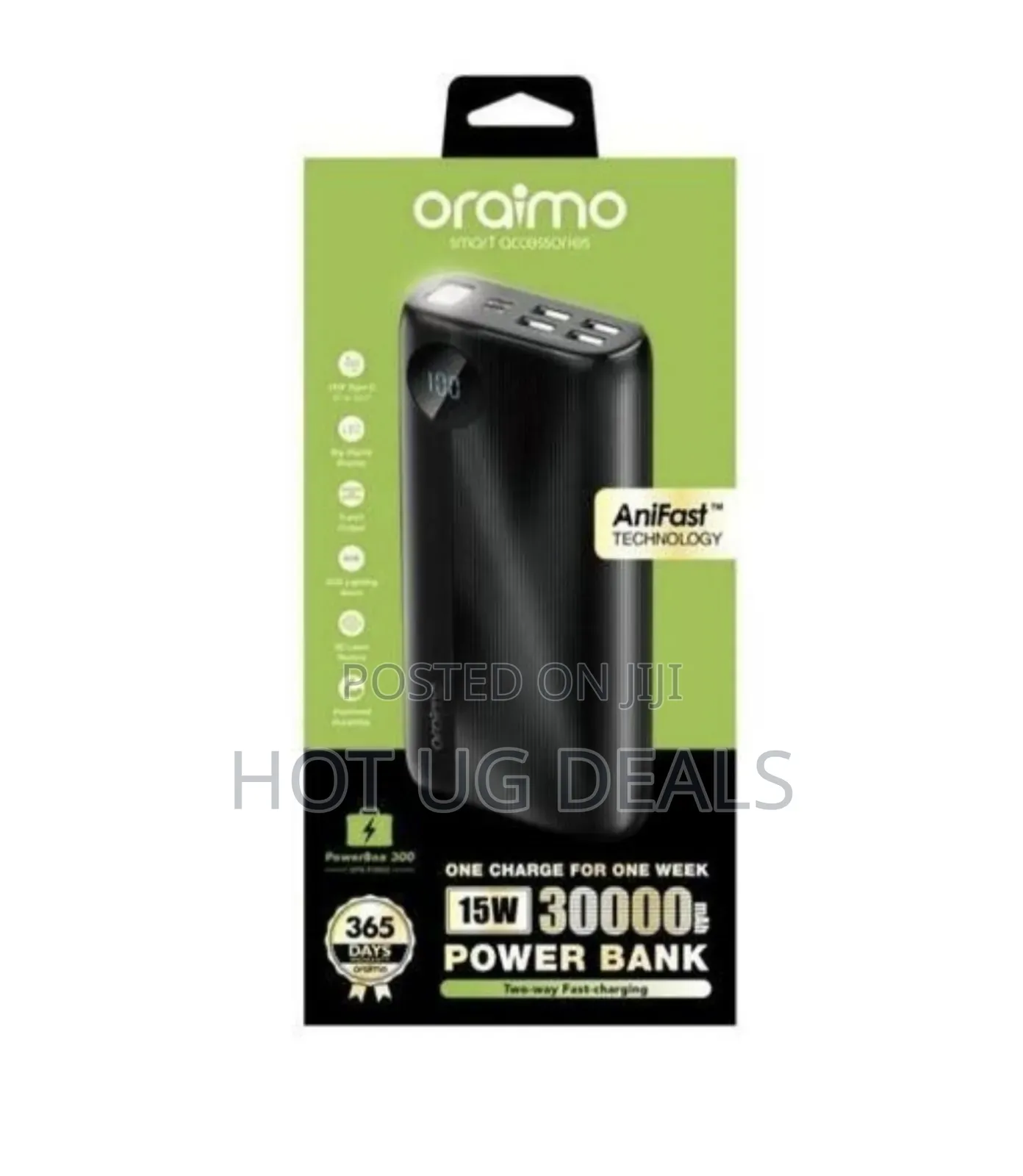 Oraimo Digital Charging 30000mah Power Bank - Black,