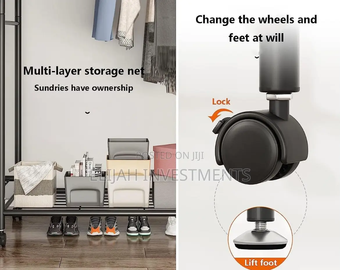 Heavy Duty Storage Shelf 3-Tier Metal Clothes Hanging Rail