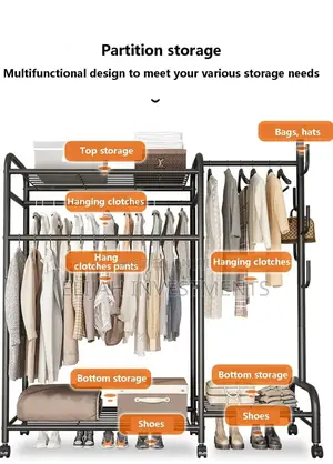 Heavy Duty Storage Shelf 3-Tier Metal Clothes Hanging Rail