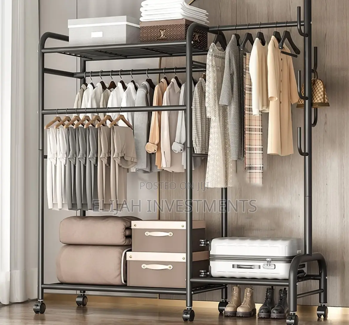 Heavy Duty Storage Shelf 3-Tier Metal Clothes Hanging Rail