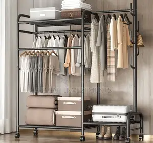 Heavy Duty Storage Shelf 3-Tier Metal Clothes Hanging Rail