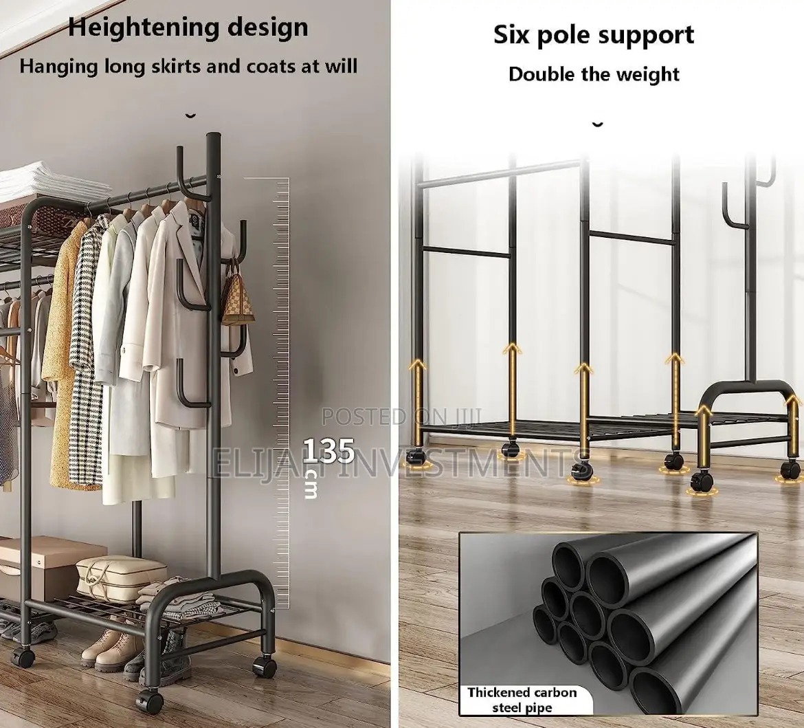 Heavy Duty Storage Shelf 3-Tier Metal Clothes Hanging Rail
