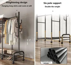 Heavy Duty Storage Shelf 3-Tier Metal Clothes Hanging Rail