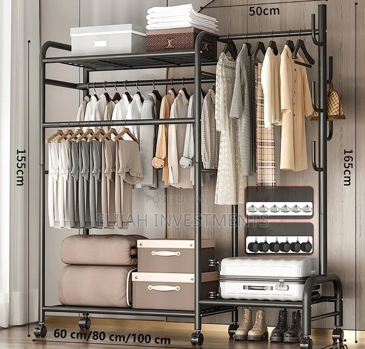 Heavy Duty Storage Shelf 3-Tier Metal Clothes Hanging Rail