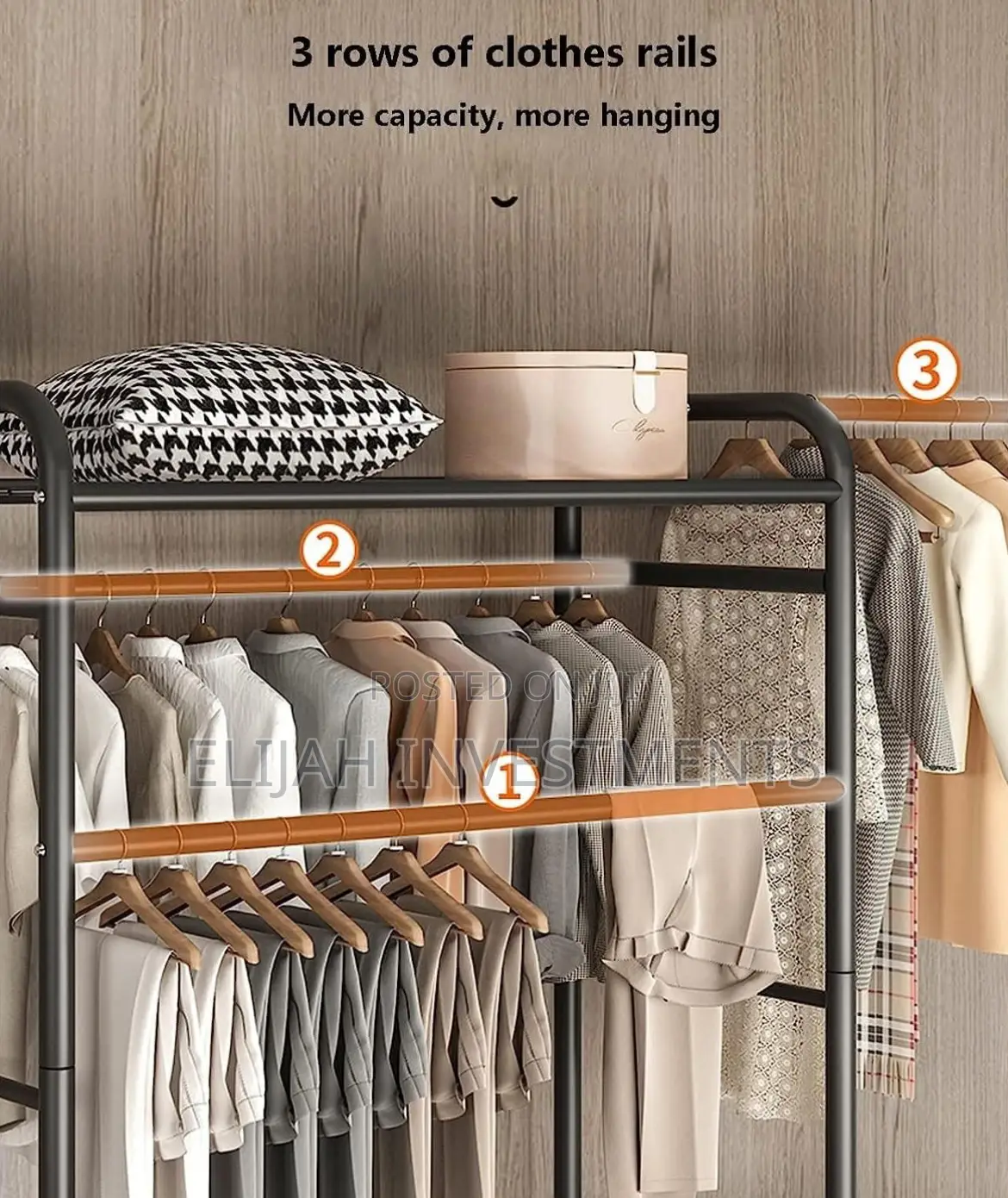 Heavy Duty Storage Shelf 3-Tier Metal Clothes Hanging Rail