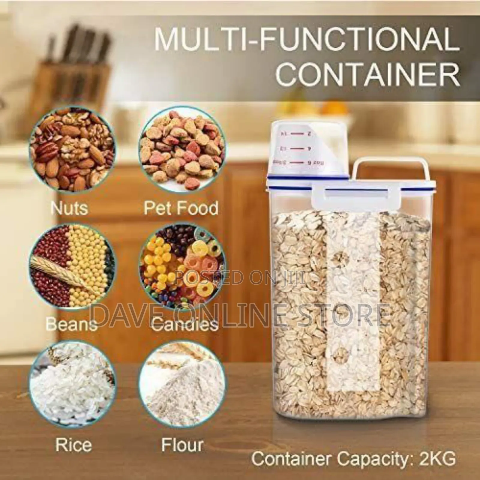 2 Litre Plastic Food Storage Rice Cereal Container Bin,White