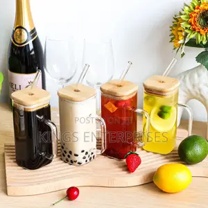 Glass Drinking Cup With Straw