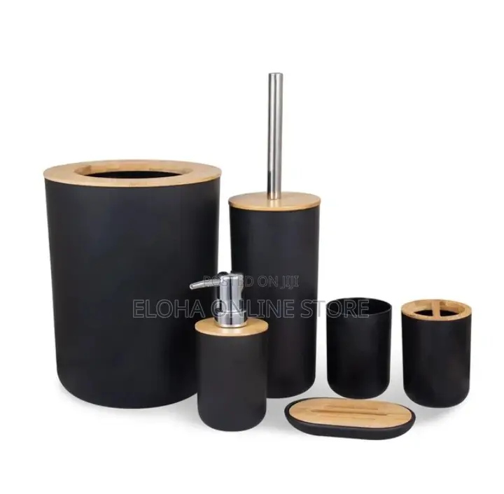 Set of 6 Bamboo Wooden Bathroom Accessories Set