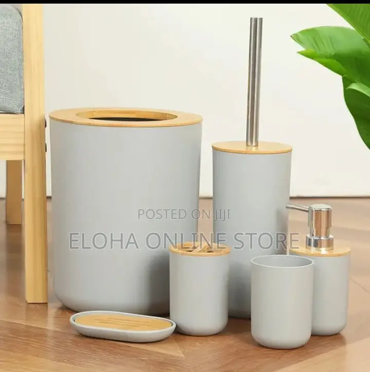 Set of 6 Bamboo Wooden Bathroom Accessories Set