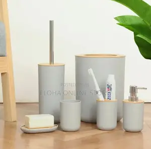 Set of 6 Bamboo Wooden Bathroom Accessories Set