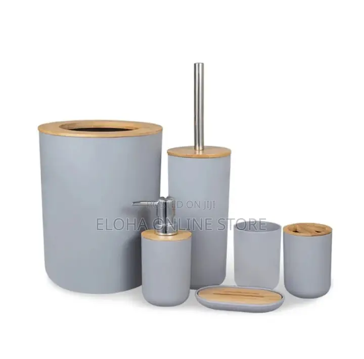 Set of 6 Bamboo Wooden Bathroom Accessories Set