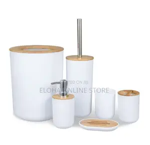 Set of 6 Bamboo Wooden Bathroom Accessories Set