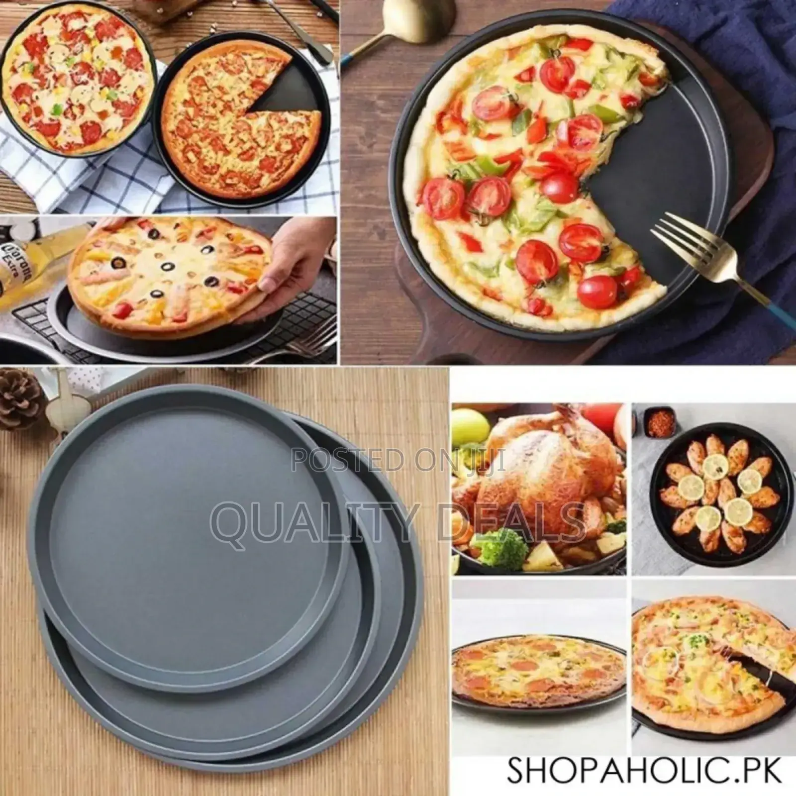 3pcs Carbon Steel Black Non Stick Pizza Pans