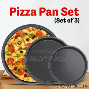 3pcs Carbon Steel Black Non Stick Pizza Pans