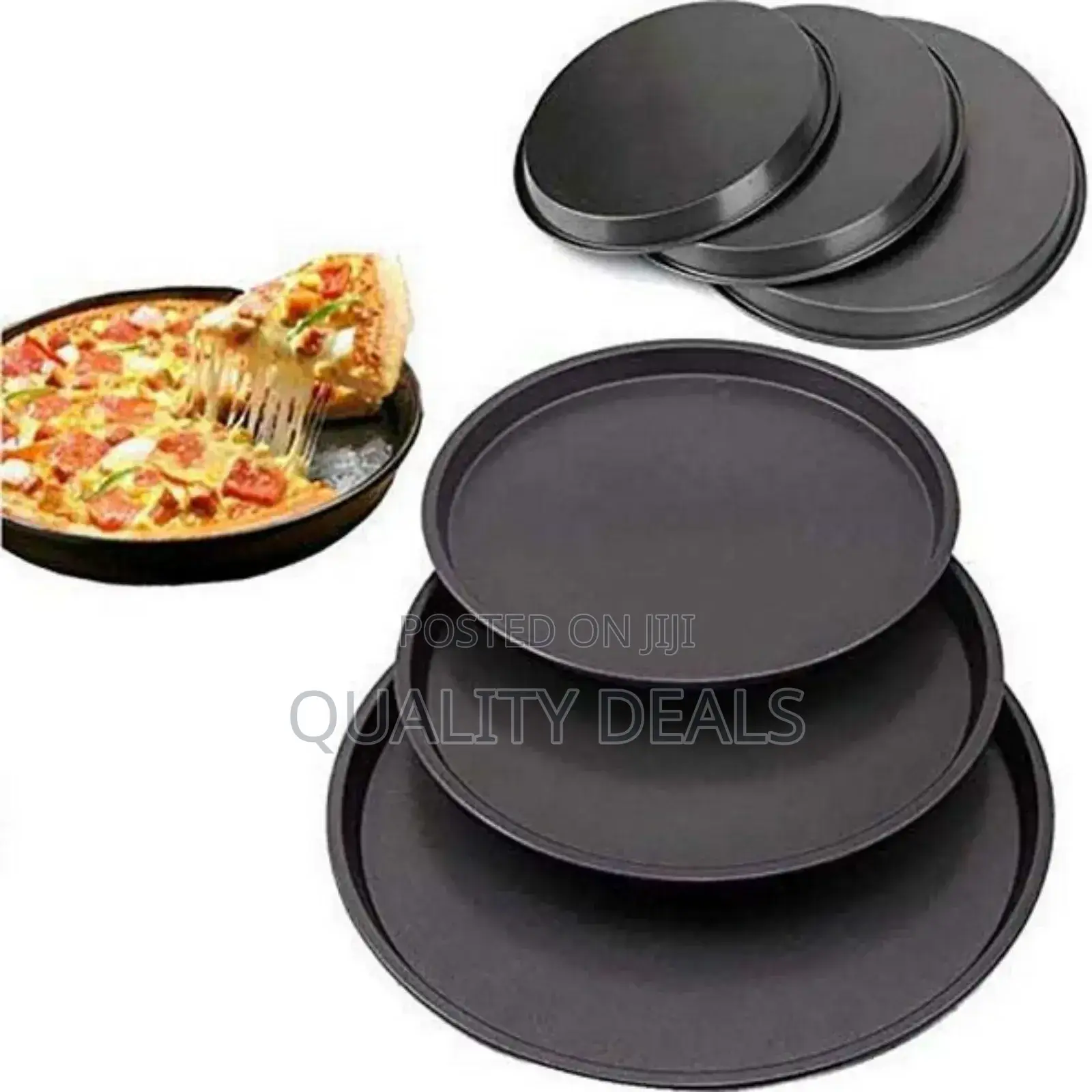 3pcs Carbon Steel Black Non Stick Pizza Pans