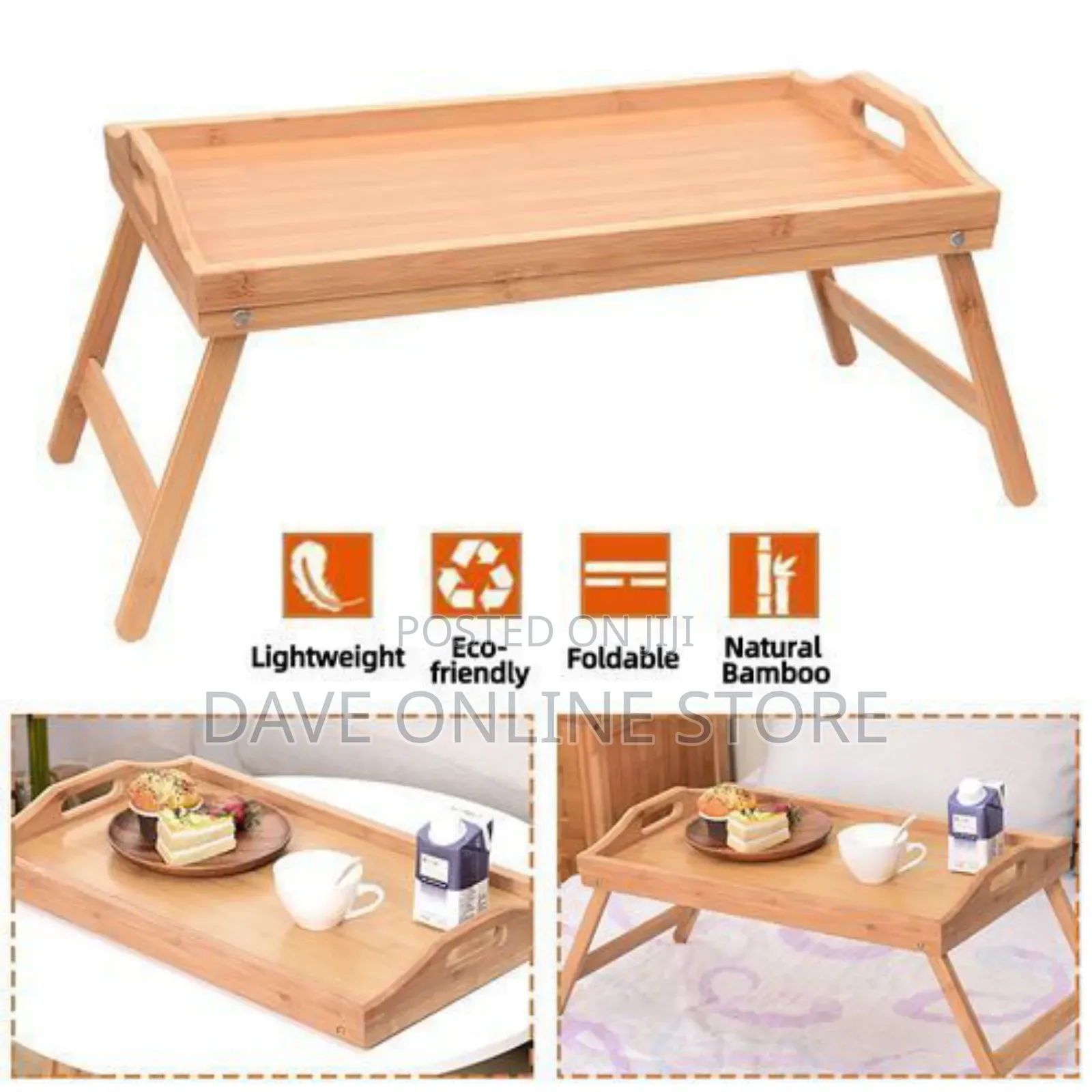 Wooden Foldable Portable Bed Table Food Serving Lap Tray -