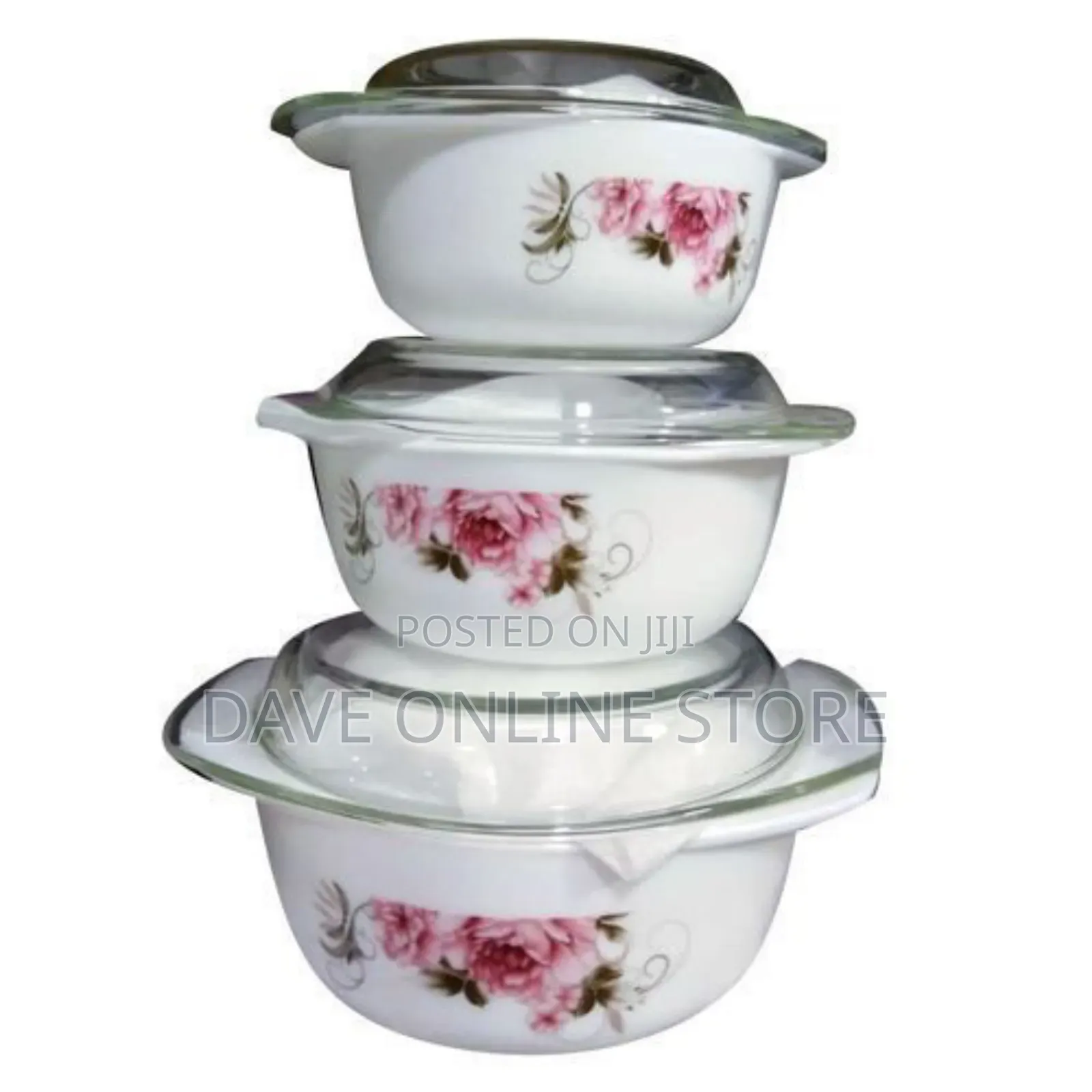 3 Pieces Set of Ceramic Opal Dishes With Glass Lids
