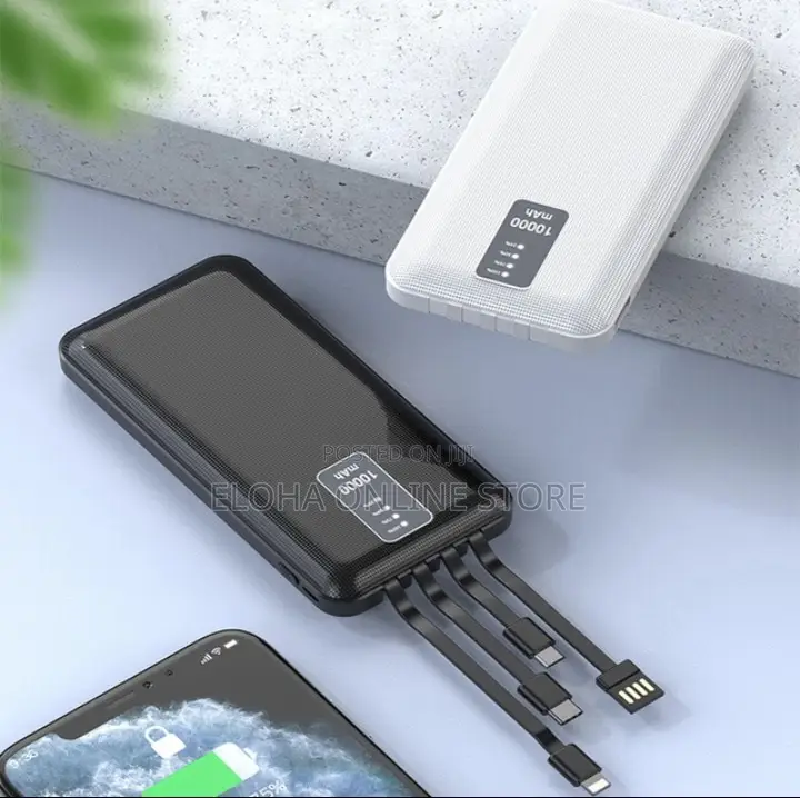 Slim Power Bank 10000mah Built in Cable Portable Charger