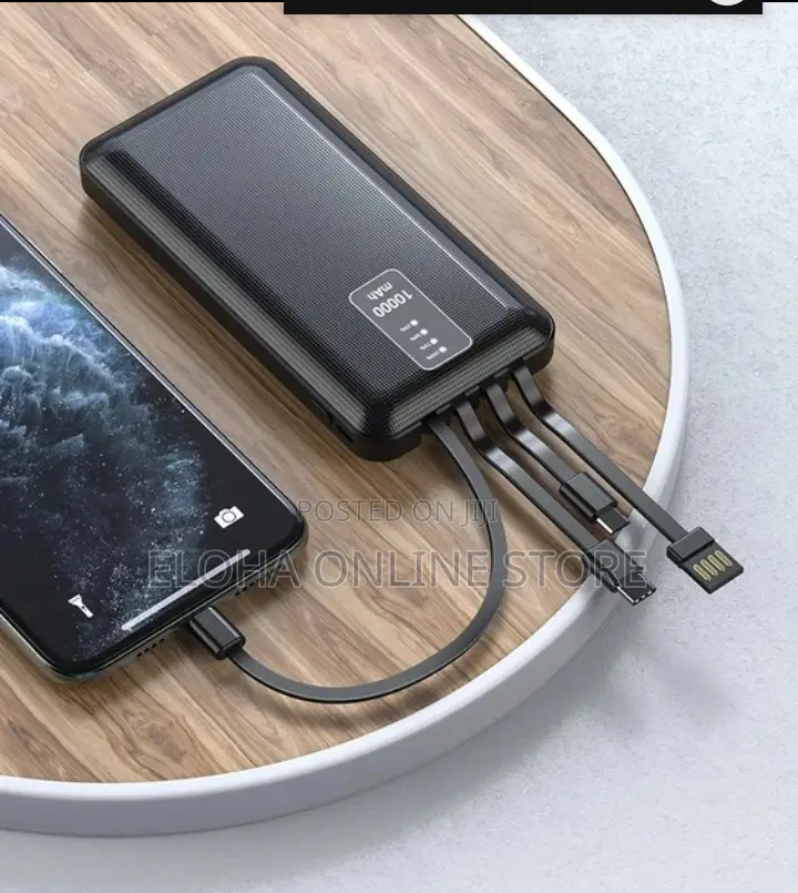 Slim Power Bank 10000mah Built in Cable Portable Charger