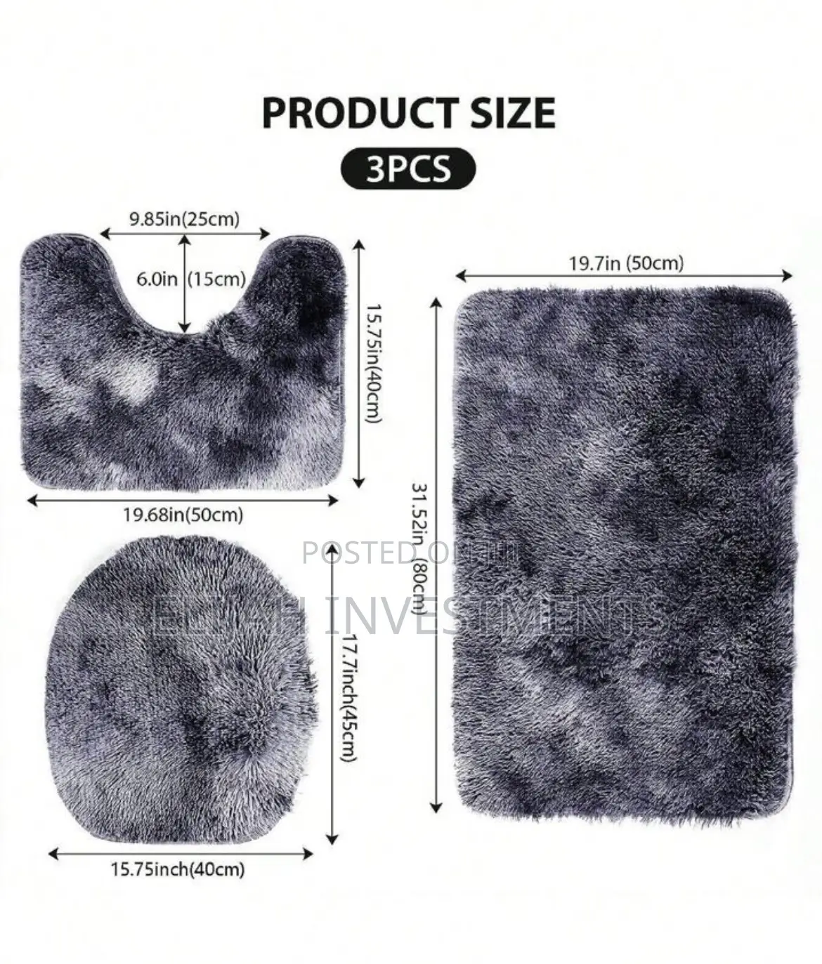 3pcs Modern Style Anti Slip Bathroom Mat Set