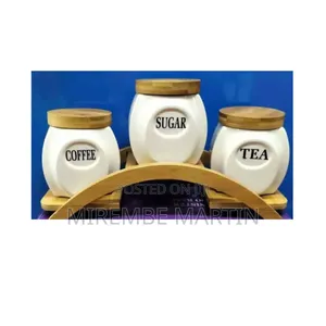 3pcs Canisters With Wooden Base.