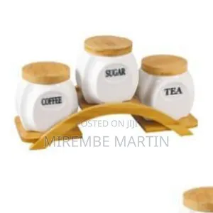 3 PCS Canisters With Wooden Base.