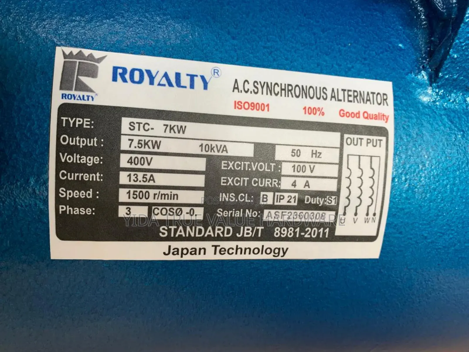 Alternator 7.5kva, 10kva Royalty Japan
