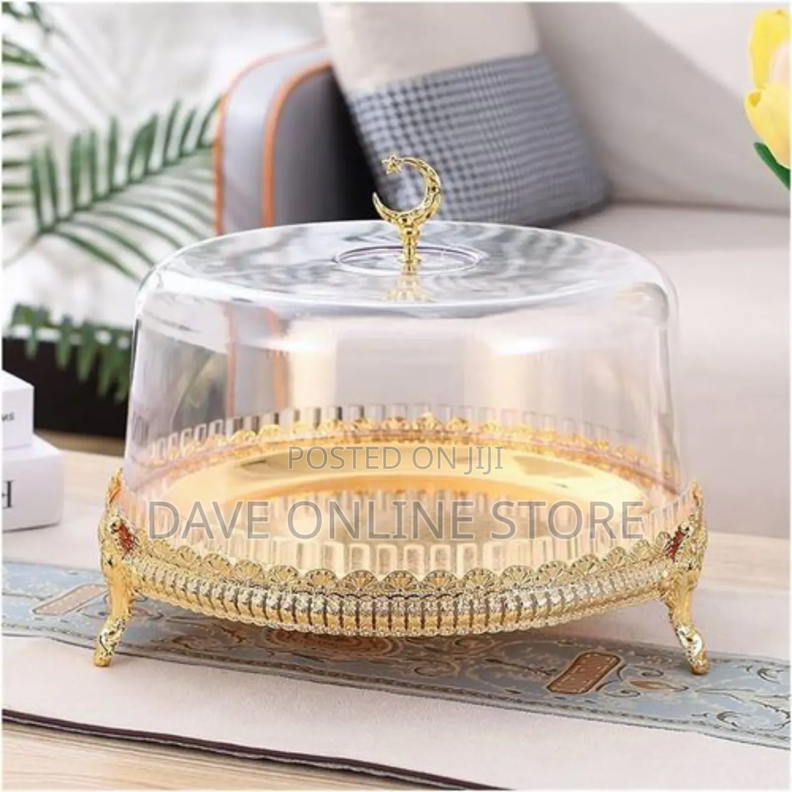 30CM Gold Rim With Acrylic Dome Round Fruit Cake Stand