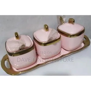 Set of 3 Coffee and Sugar Ceramic Bowls Gold