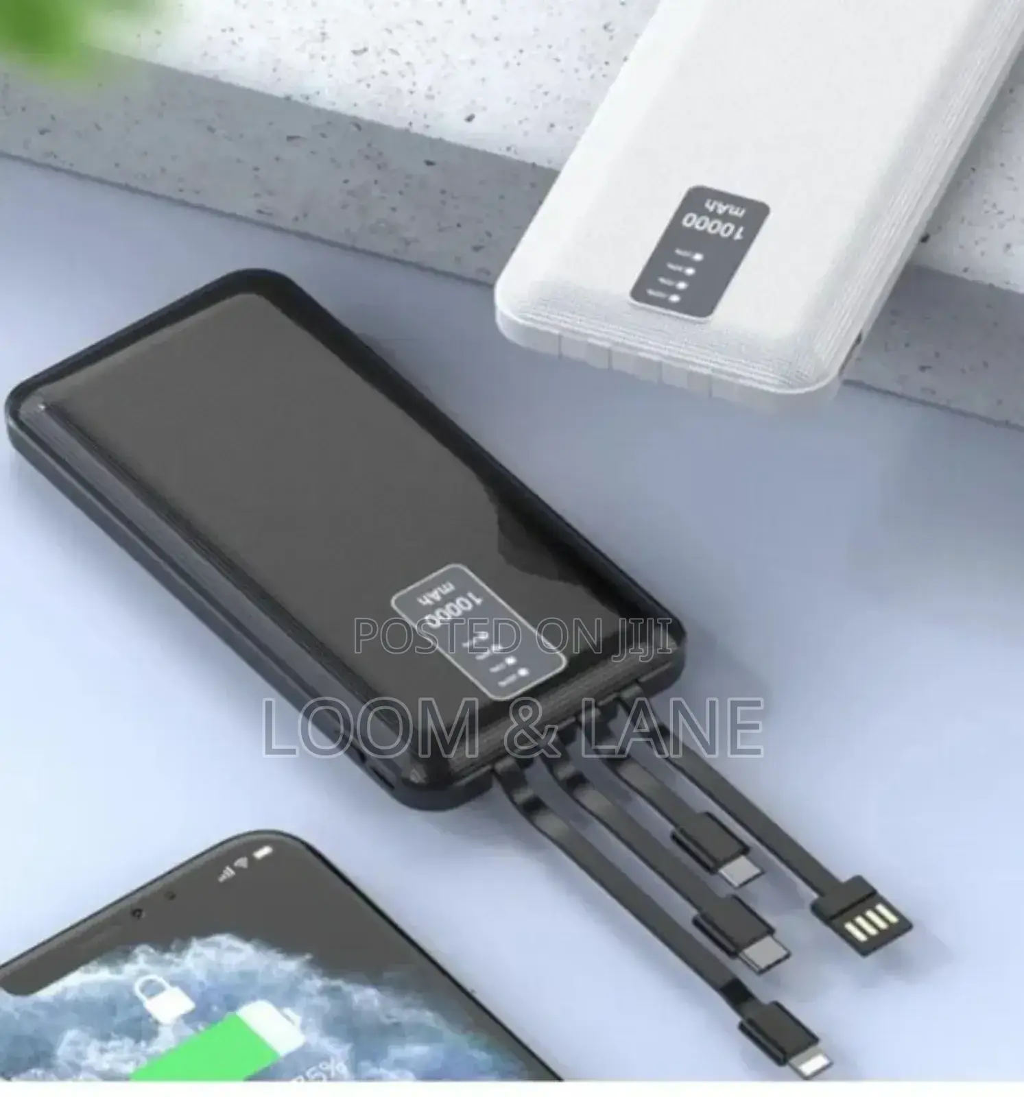 Portable 10000mah Power Bank Built in Cable Charger