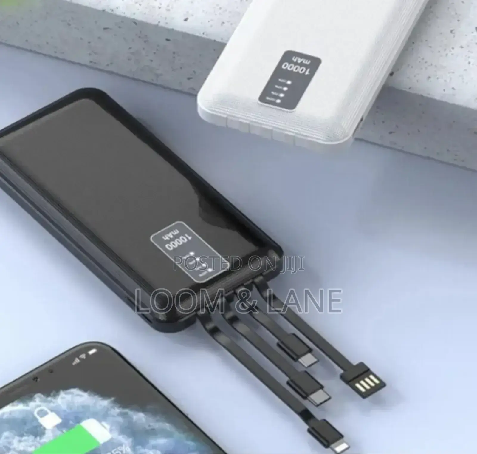 Portable 10000mah Power Bank Built in Cable Charger