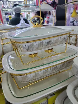 Ceramic Serving Dishes With Gold Stand 3pics