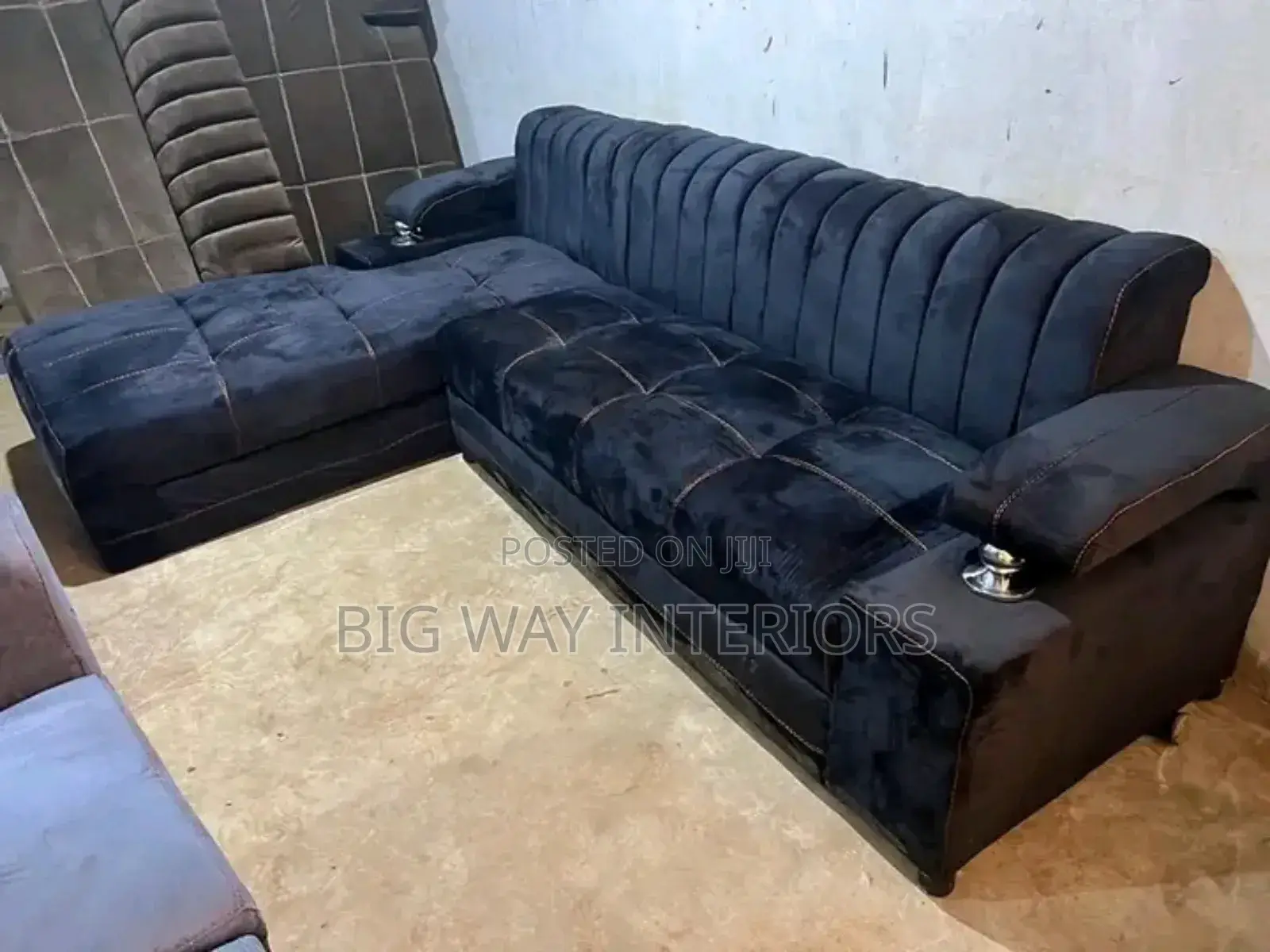 Black L Shaped Sofa Set 5 Seater