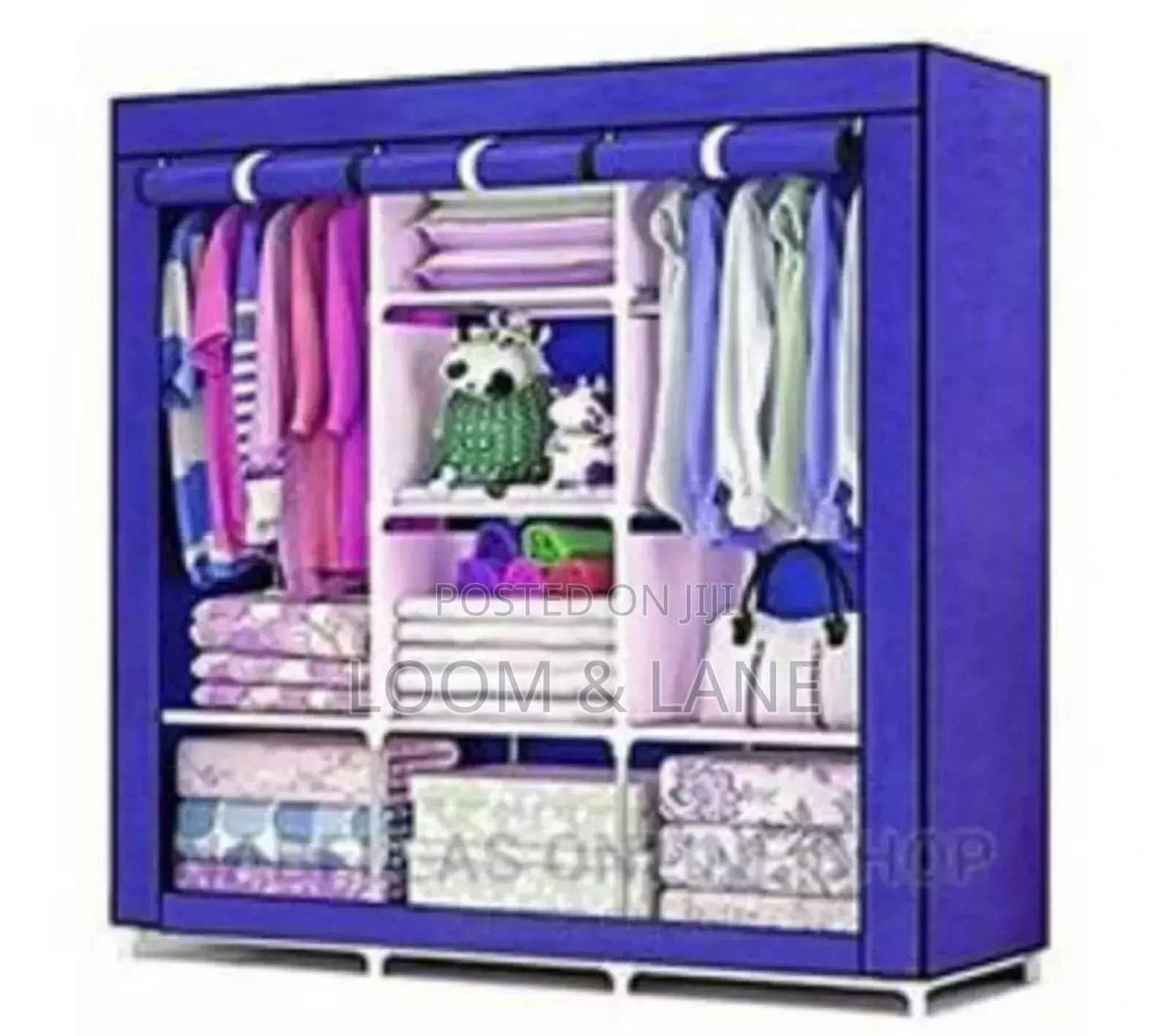 Fashionable 3colomn Wooden and Cloth Frame Wardrobe