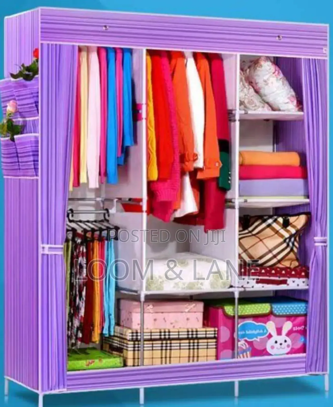 Fashionable 3colomn Wooden and Cloth Frame Wardrobe