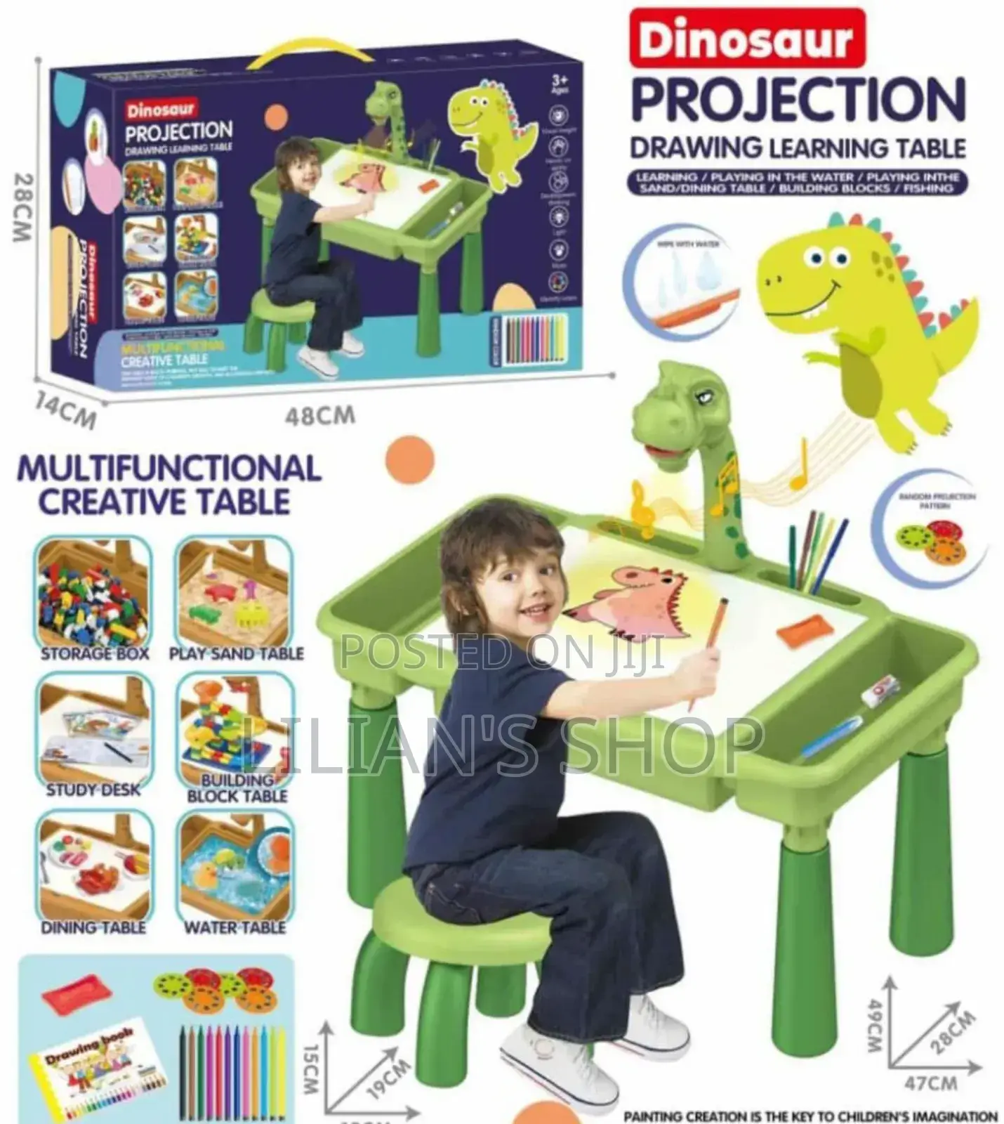 Dinosaur Projection Drawing Learning Table With Kids Chair