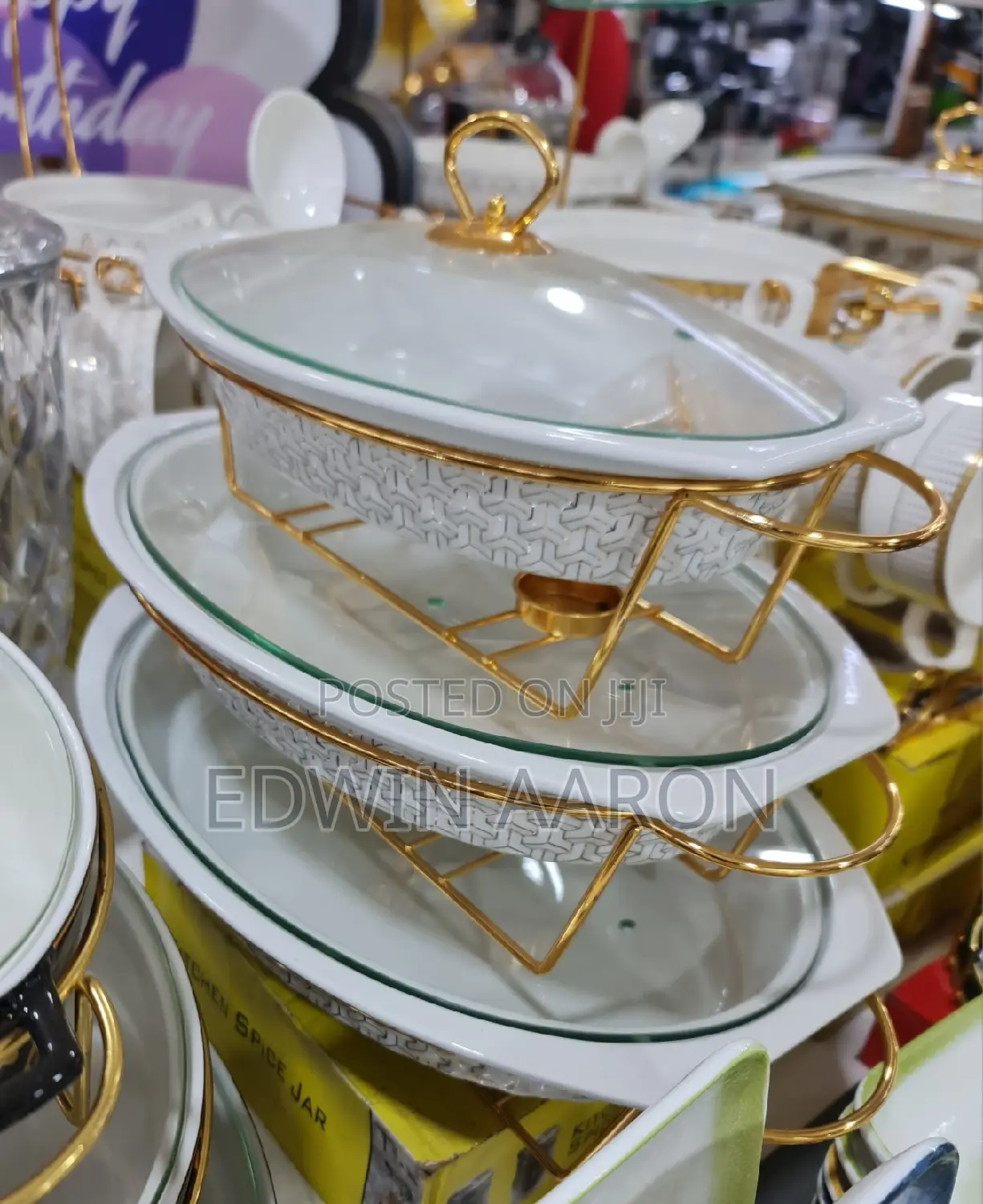 3pcs Oval Chafing Dishes With Golden Stands