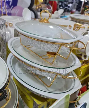 3pcs Oval Chafing Dishes With Golden Stands