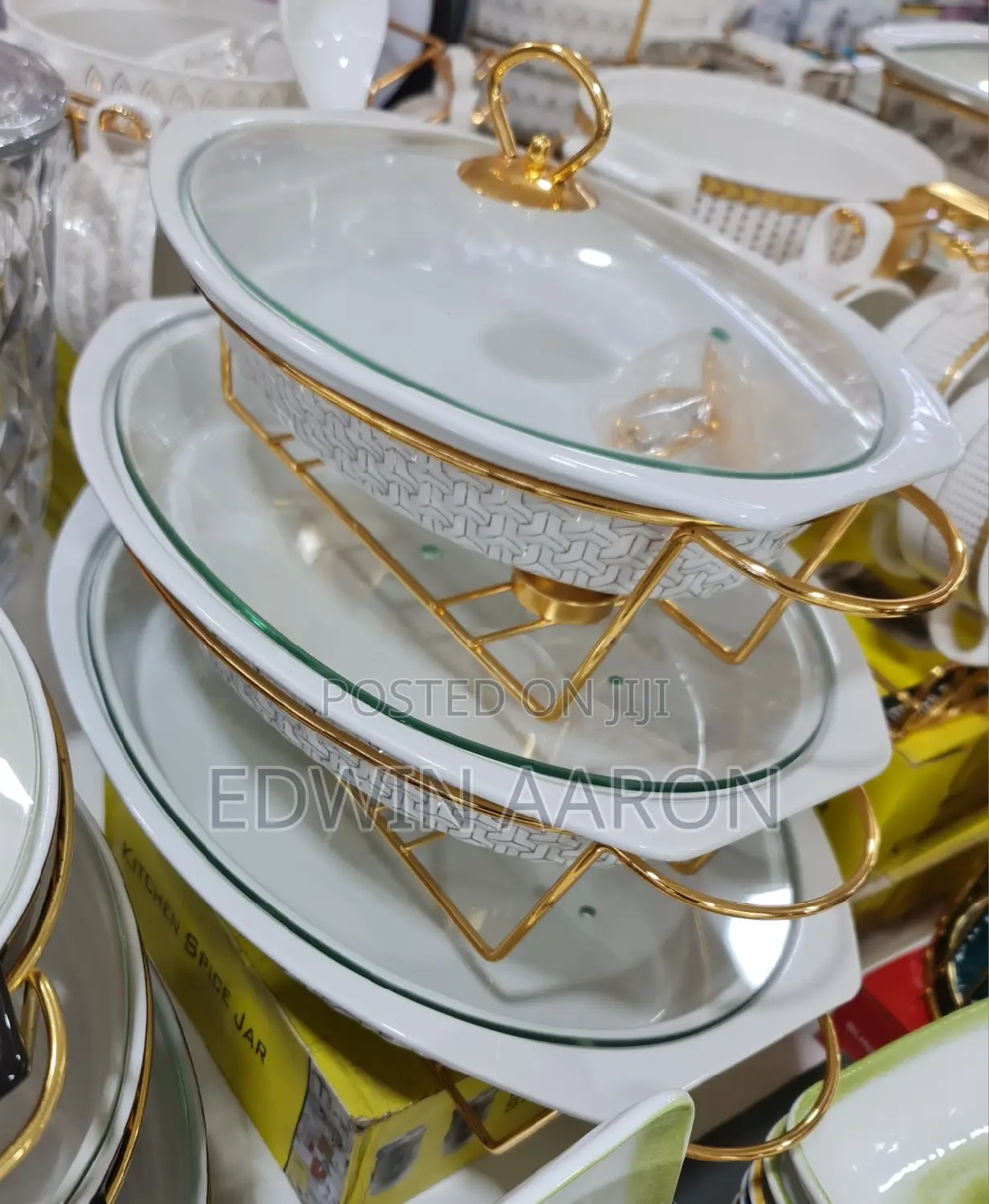 3pcs Oval Chafing Dishes With Golden Stands