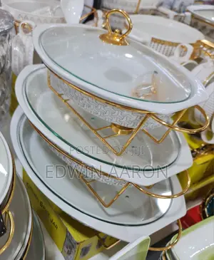 3pcs Oval Chafing Dishes With Golden Stands