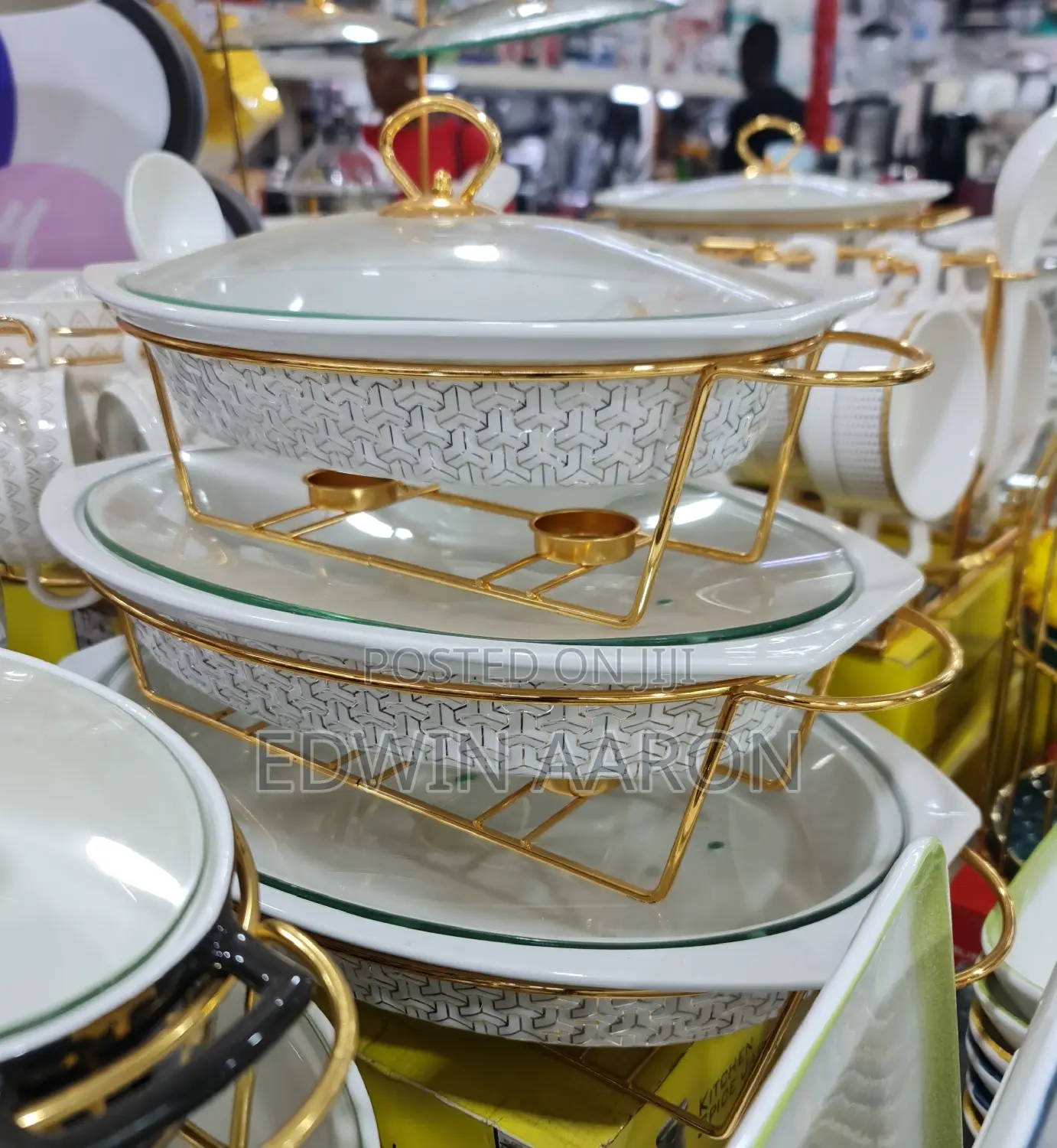 3pcs Oval Chafing Dishes With Golden Stands