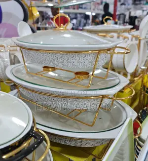 3pcs Oval Chafing Dishes With Golden Stands