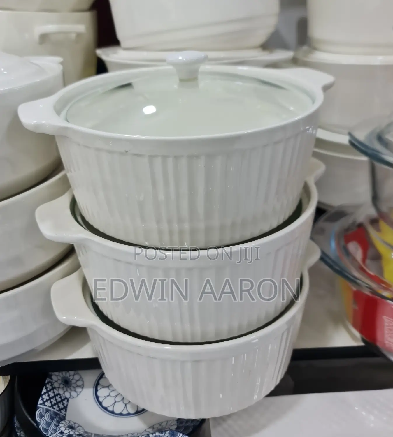 3pcs White Serving Bowls With Glass Covers